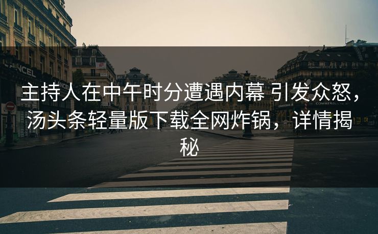 主持人在中午时分遭遇内幕 引发众怒，汤头条轻量版下载全网炸锅，详情揭秘