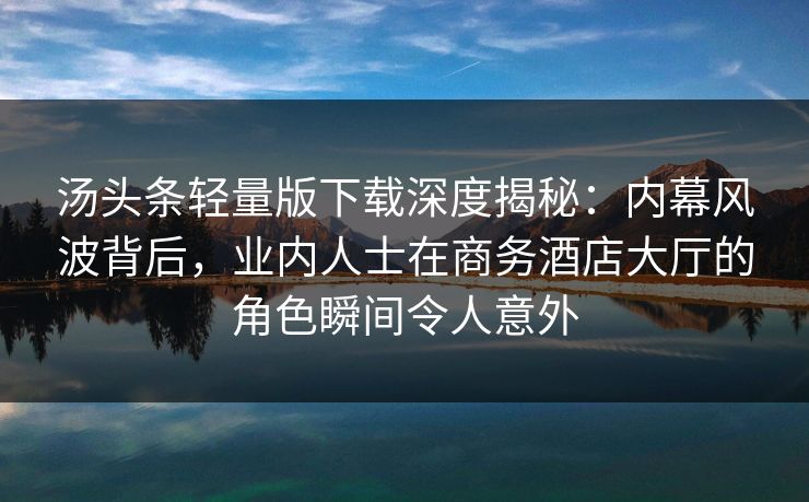 汤头条轻量版下载深度揭秘：内幕风波背后，业内人士在商务酒店大厅的角色瞬间令人意外
